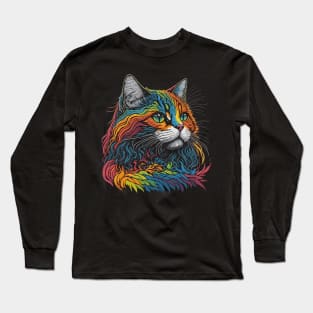 Rainbow Cat Vibrant And Whimsical Illustration Long Sleeve T-Shirt